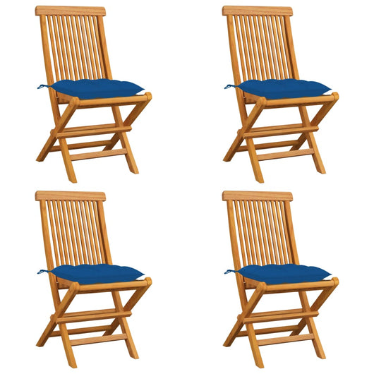 Sedie da Giardino con Cuscini Blu 4 pz Massello di Teak cod mxl 8058