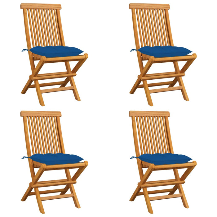 Sedie da Giardino con Cuscini Blu 4 pz Massello di Teak cod mxl 8058