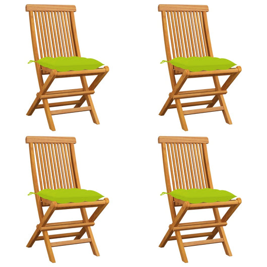 Sedie da Giardino Cuscini Verde Brillante 4 pz Massello di Teak cod mxl 45594