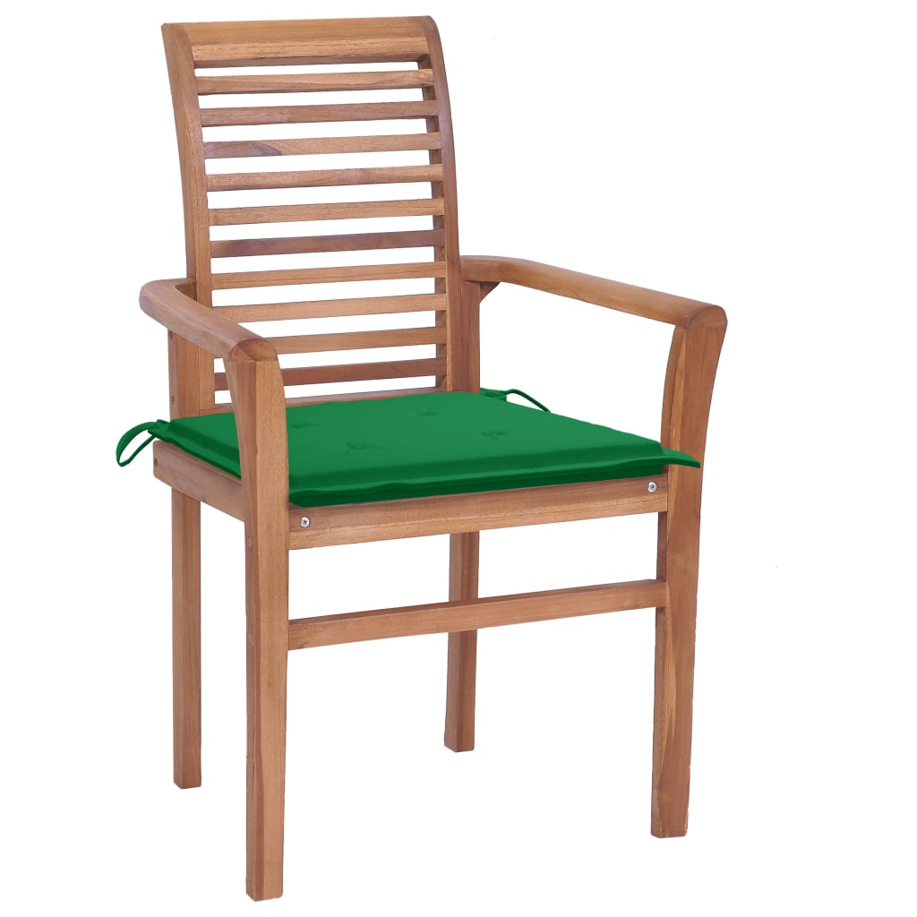 Sedie da Pranzo 2 pz con Cuscini Verdi in Massello di Teak 3062600