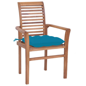 Sedie da Pranzo 2 pz con Cuscini Azzurro in Massello di Teak 3062614