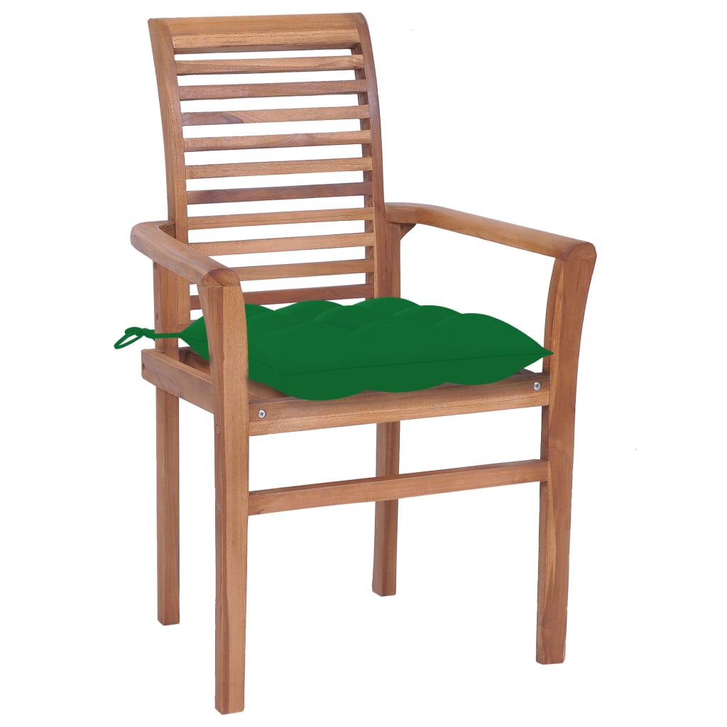 Sedie da Pranzo 2 pz con Cuscini Verdi in Massello di Teak 3062615