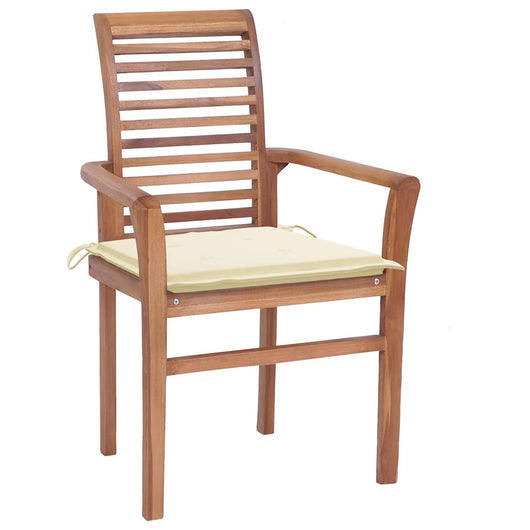 Sedie da Pranzo 4 pz con Cuscini Crema in Massello di Teak 3062624