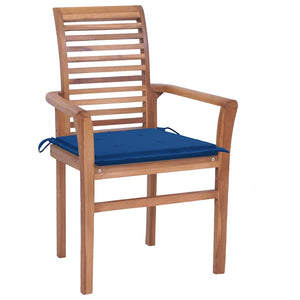Sedie da Pranzo 4 pz con Cuscini Blu Reale in Massello di Teak 3062632