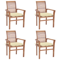 Sedie da Pranzo 4 pz con Cuscini Bianco Crema Massello di Teak cod mxl 14771