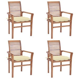 Sedie da Pranzo 4 pz con Cuscini Bianco Crema Massello di Teak cod mxl 14771
