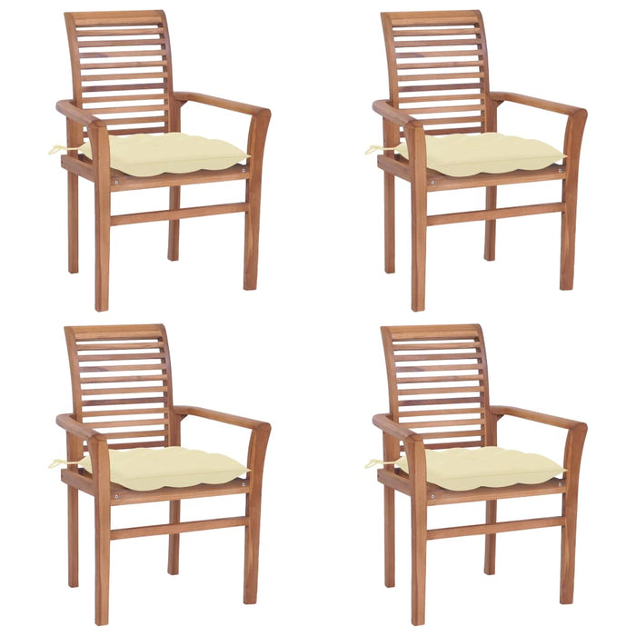 Sedie da Pranzo 4 pz con Cuscini Bianco Crema Massello di Teak cod mxl 14771