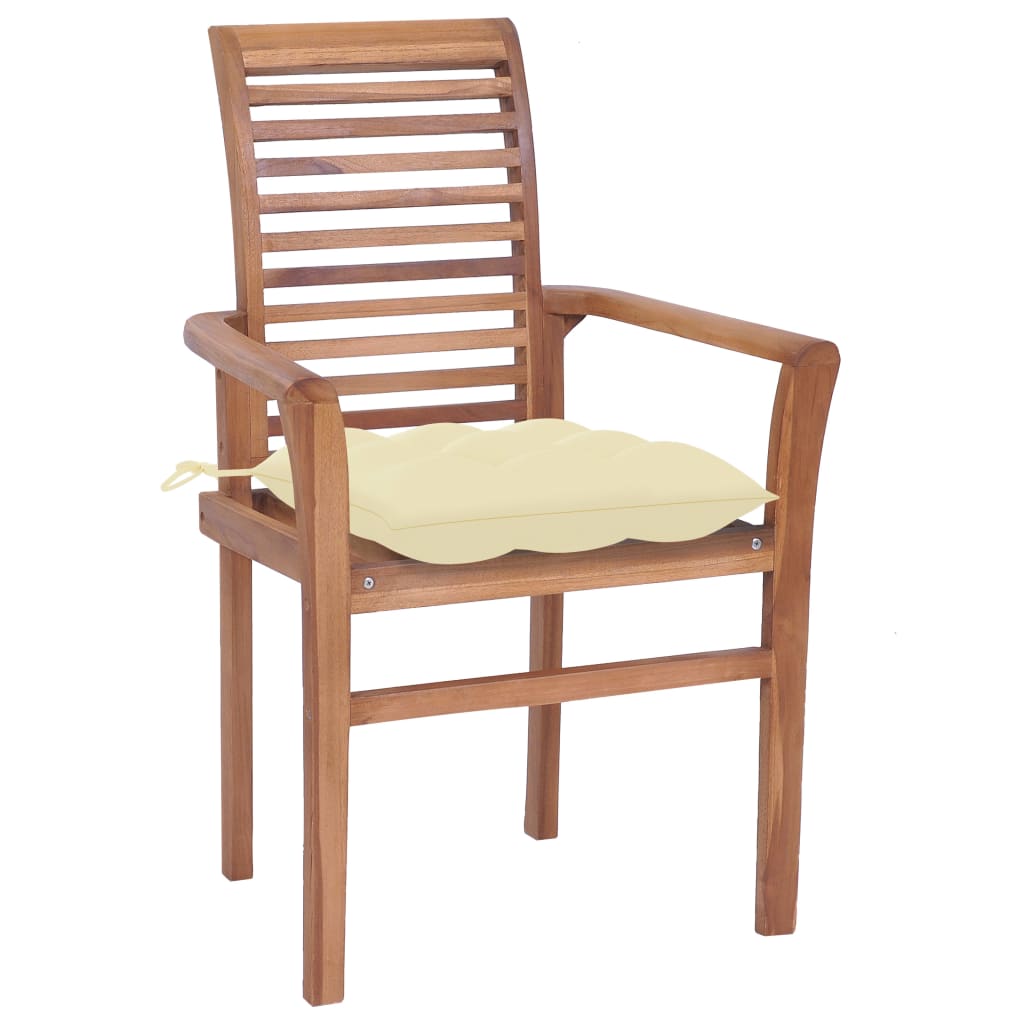 Sedie da Pranzo 4 pz con Cuscini Bianco Crema Massello di Teak 3062639
