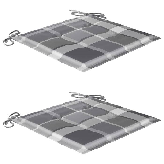 Sedie Giardino 2 pz con Cuscini Grigi a Quadri Legno di Teak