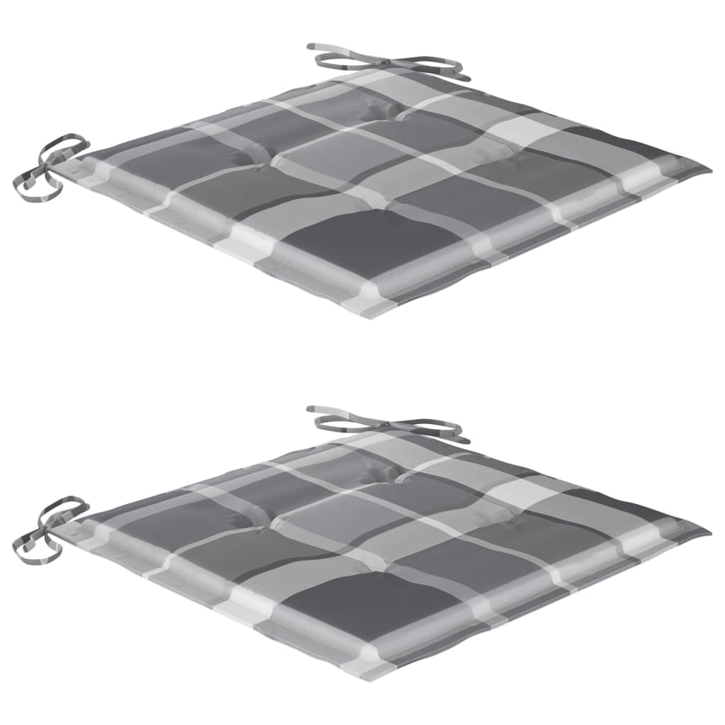 Sedie Giardino 2 pz con Cuscini Grigi a Quadri Legno di Teak 3062744