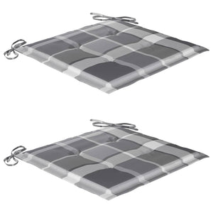 Sedie Giardino 2 pz con Cuscini Grigi a Quadri Legno di Teak 3062744