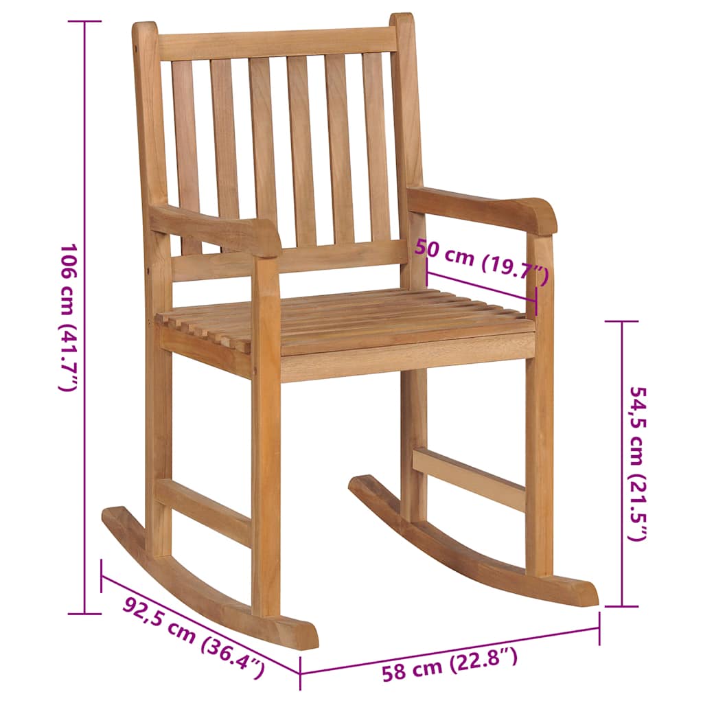 Sedia a Dondolo con Cuscino Antracite in Legno di Teak 3062757