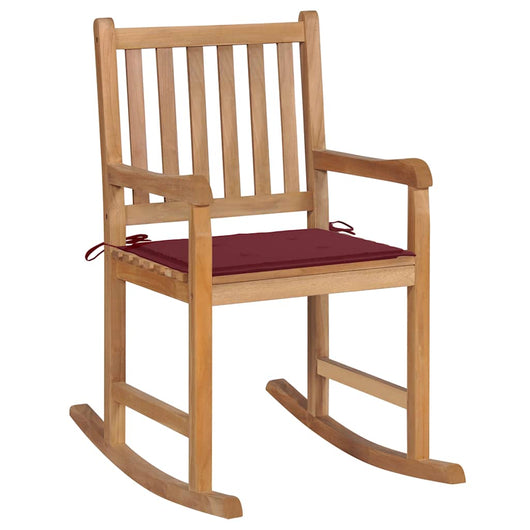 Sedia a Dondolo con Cuscino Rosso Vino in Massello di Teak cod mxl 75950