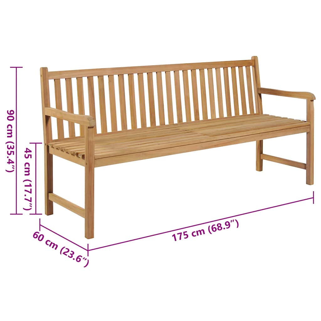 vidaXL Panca da Giardino con Cuscino Grigio a Quadri 175 cm Legno Teak