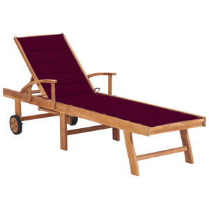 Lettino Prendisole con Cuscino in Massello di Teak Rosso Vino cod mxl 9262