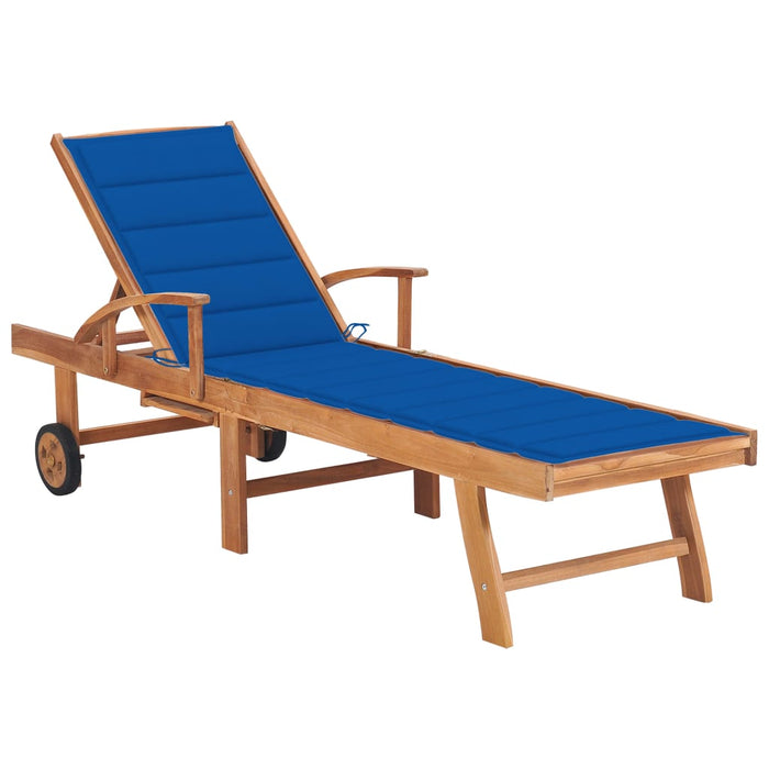 Lettino Prendisole con Cuscino in Massello di Teak Blu Reale cod mxl 17355