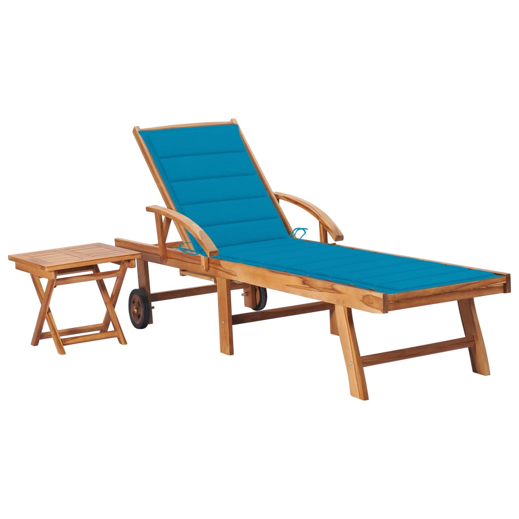 Sdraio prendisole letto da giardino terrazza mobili da esterno con tavolo e cuscino in legno massello di teak 02_0012653