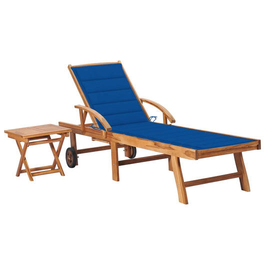 Lettino Prendisole con Tavolo e Cuscino in Massello di Teak cod mxl 8086