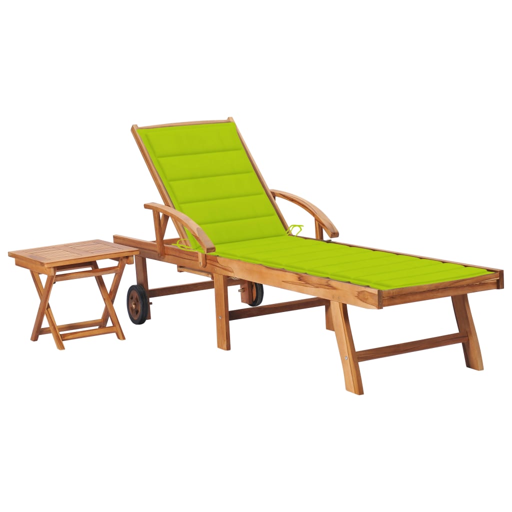 Lettino Prendisole con Tavolo e Cuscino in Massello di Teak cod mxl 17359