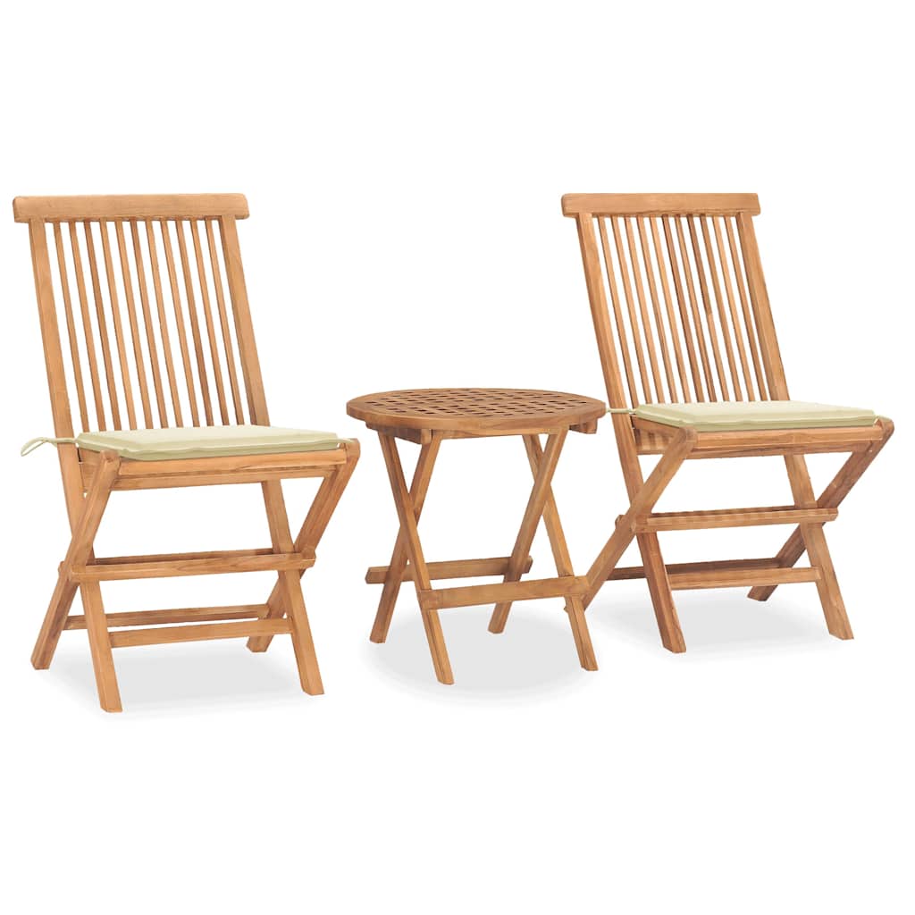 Set da Pranzo Giardino Pieghevole 3 pz Cuscino Massello di Teak cod mxl 51245