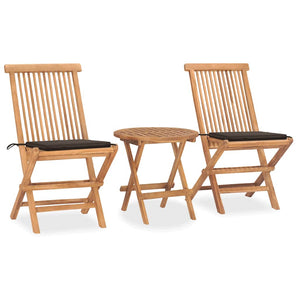 Set da Pranzo Giardino Pieghevole 3 pz Cuscino Massello di Teak cod mxl 40536