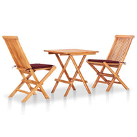 Set da Bistrot 3 pz con Cuscini Rosso Vino in Massello di Teak cod mxl 40540