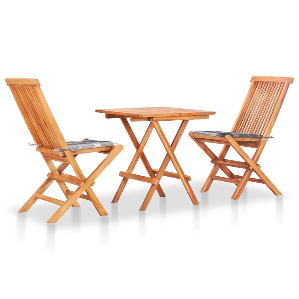 Set da Bistrot 3 pz con Cuscini a Quadri Grigi Massello di Teak cod mxl 72093