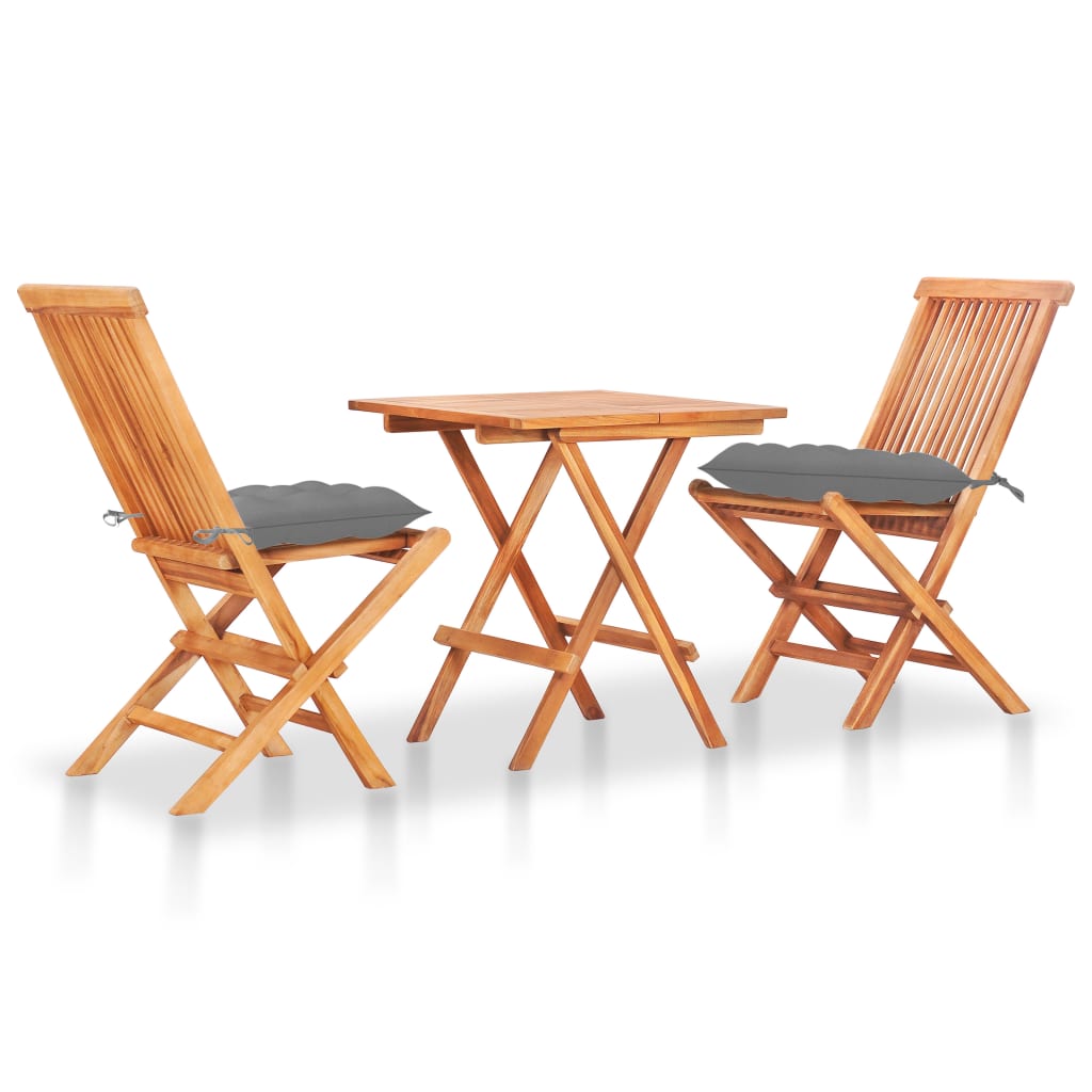 Set da Bistrot 3 pz con Cuscini Grigi in Legno Massello di Teak cod mxl 42272