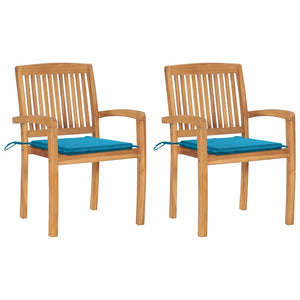 Sedie da Giardino 2 pz con Cuscini Blu Massello di Teak