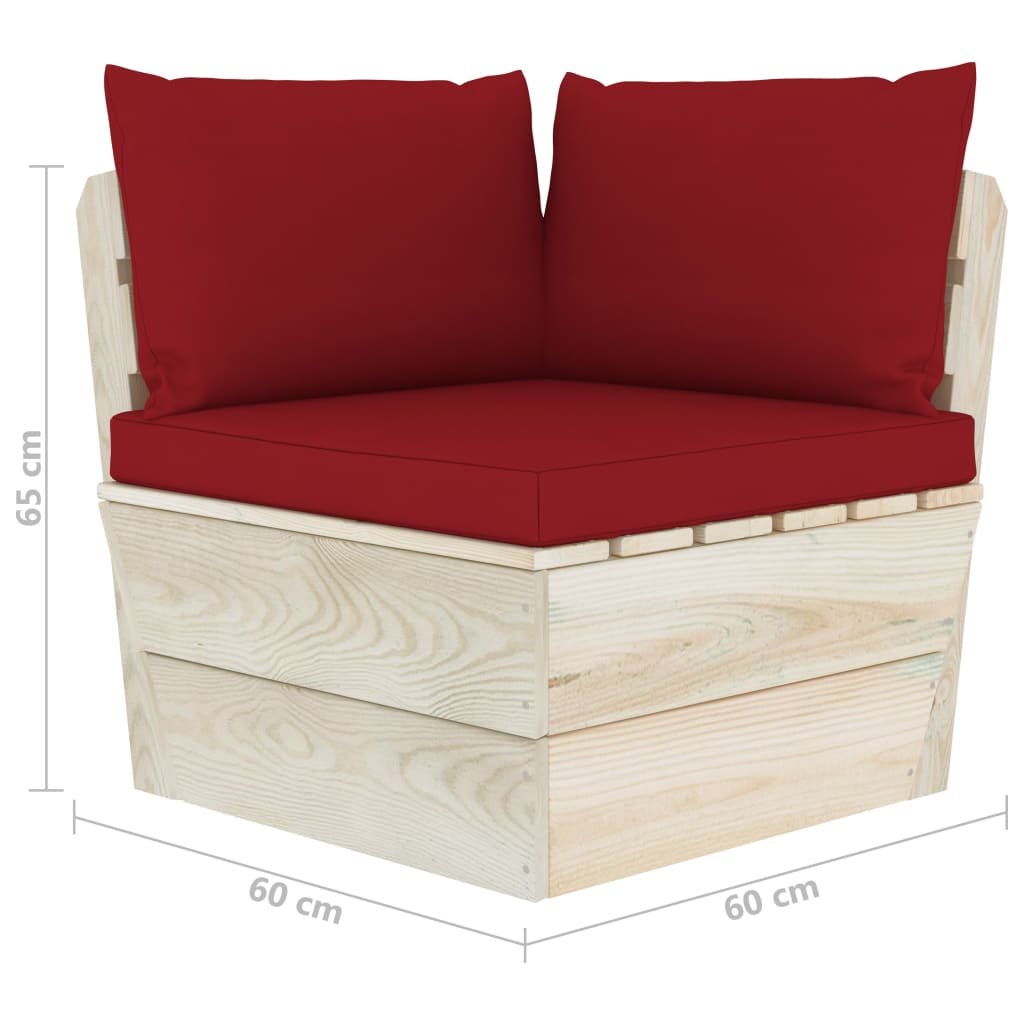 Divano Angolare da Giardino su Pallet e Cuscini-Sofa da Giardino-Divanetto da esterno Legno di Abete 566599