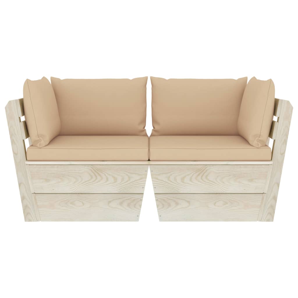 Divano da Giardino a 2 Posti su Pallet con Cuscini-Sofa da Giardino-Divano da esterno Legno Abete 260447