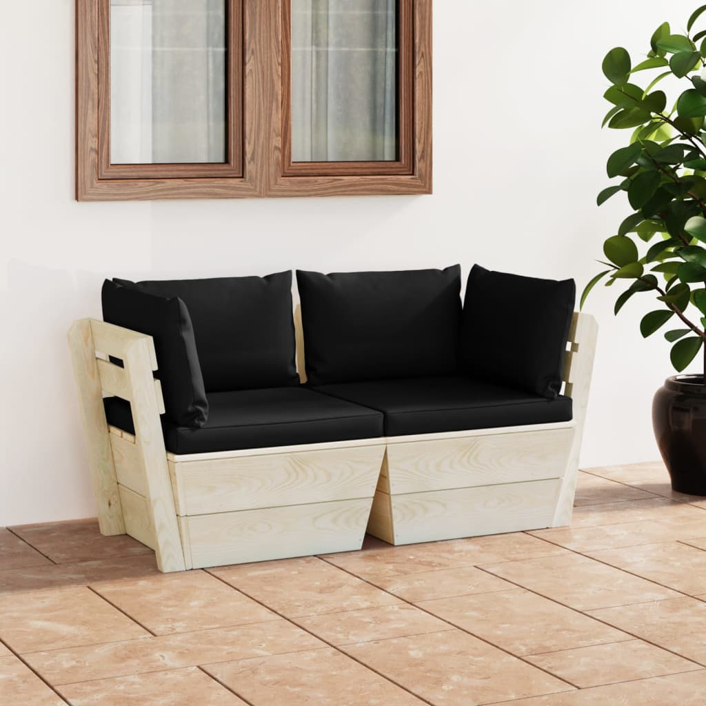 Divano da Giardino a 2 Posti su Pallet con Cuscini-Sofa da Giardino-Divano da esterno Legno Abete 117709