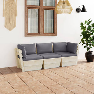 Divano da Giardino a 3 Posti su Pallet con Cuscini Legno Abete cod mxl 48270