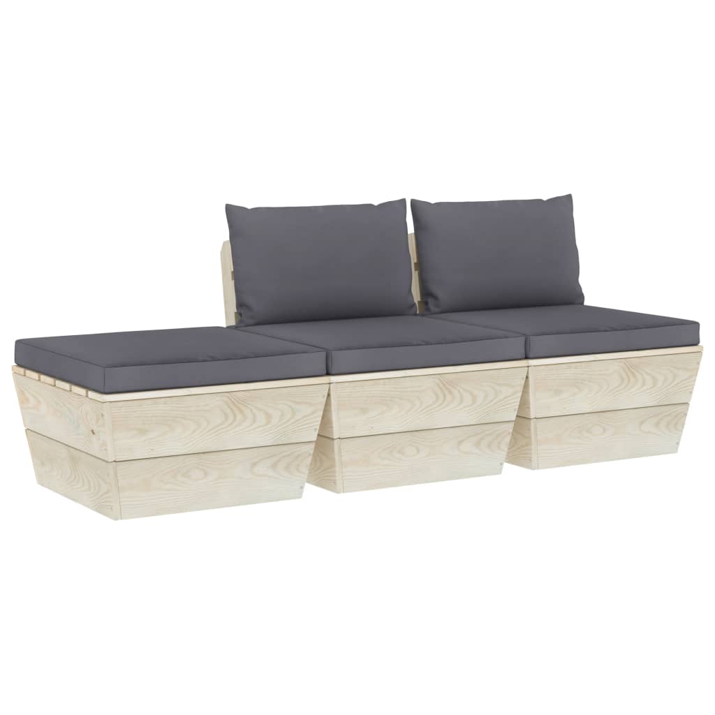 Set Divani da Giardino su Pallet 3 pz con Cuscini Legno Abete 3063408