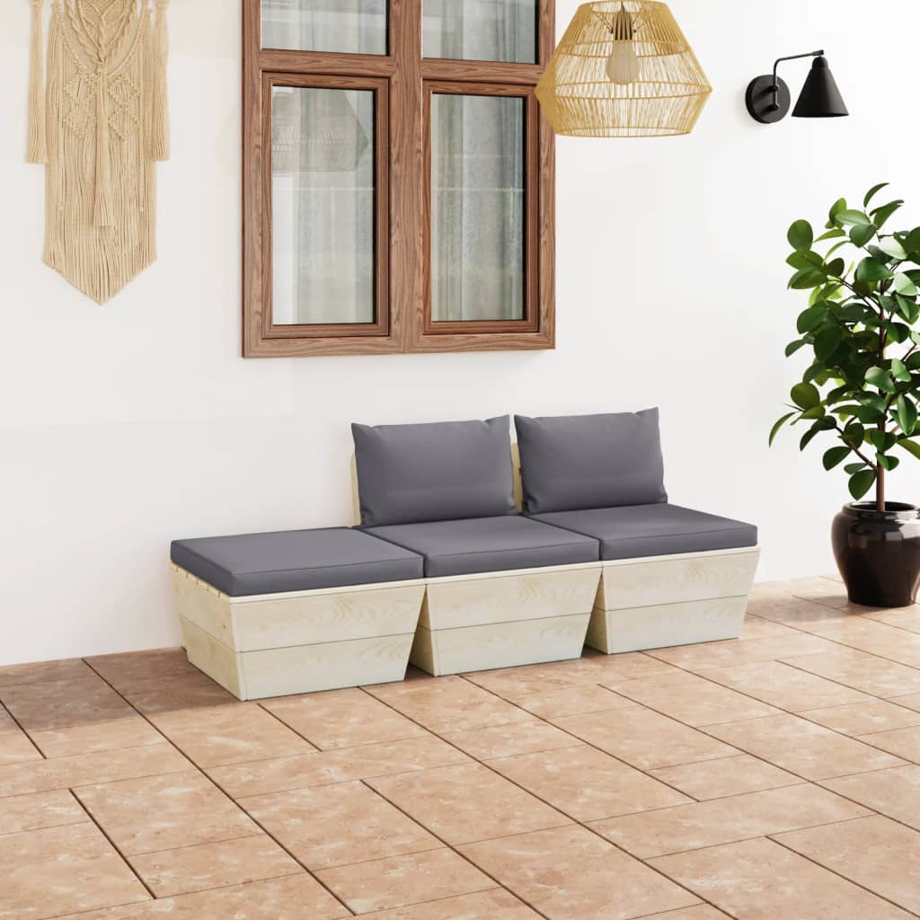 Set Divani da Giardino su Pallet 3 pz con Cuscini Legno Abete 3063408