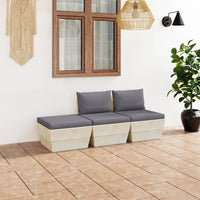Set Divani da Giardino su Pallet 3 pz con Cuscini Legno Abete 3063408