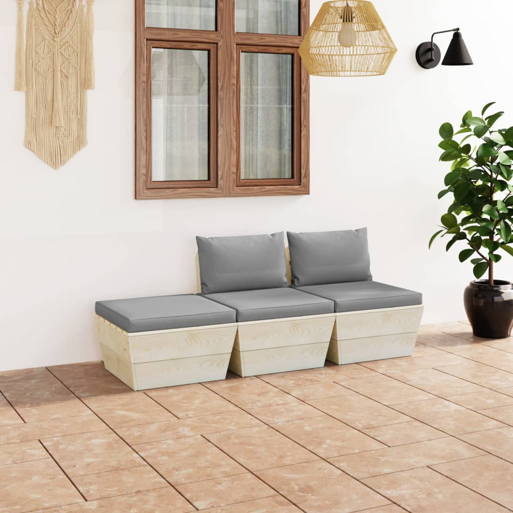 Set Divani da Giardino su Pallet 3 pz con Cuscini Legno Abete cod mxl 42005