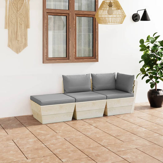 Set Divani da Giardino su Pallet 3 pz con Cuscini Legno Abete 3063421