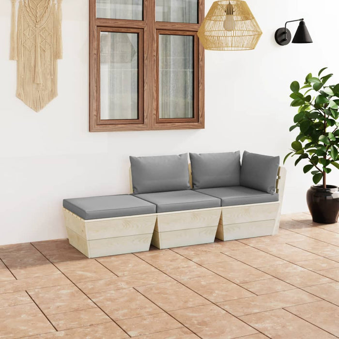 Set Divani da Giardino su Pallet 3 pz con Cuscini Legno Abete 3063421
