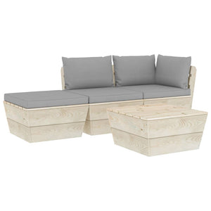 Set Divani da Giardino su Pallet 4 pz con Cuscini Legno Abete 3063433