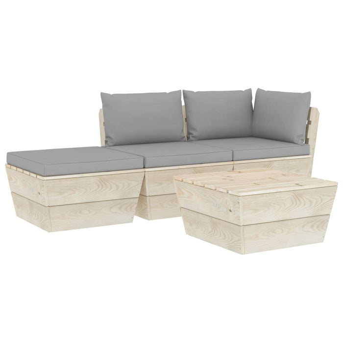 Set Divani da Giardino su Pallet 4 pz con Cuscini Legno Abete 3063433