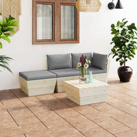 Set Divani da Giardino su Pallet 4 pz con Cuscini Legno Abete 3063433