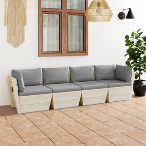 Divano da Giardino a 4 Posti su Pallet con Cuscini Legno Abete cod mxl 45060