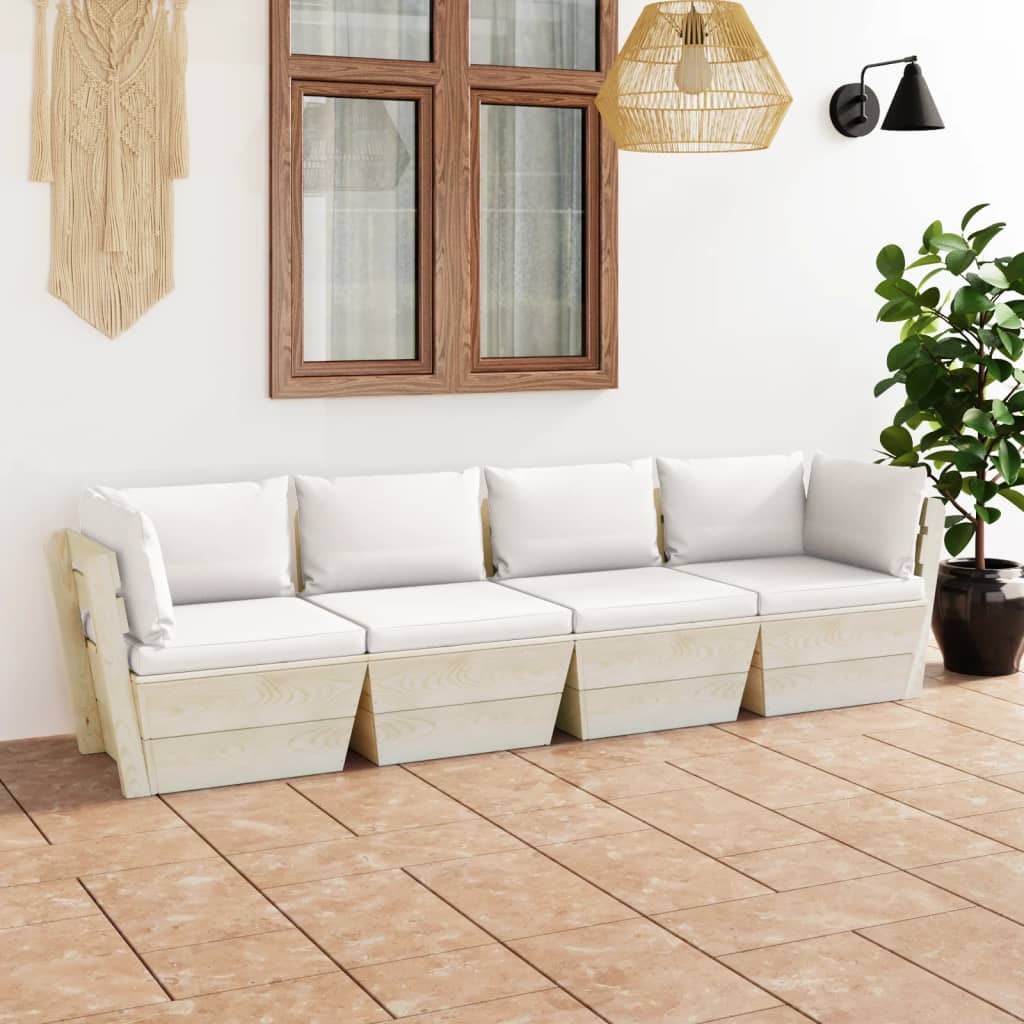 Divano da Giardino a 4 Posti su Pallet con Cuscini Legno Abete 3063446