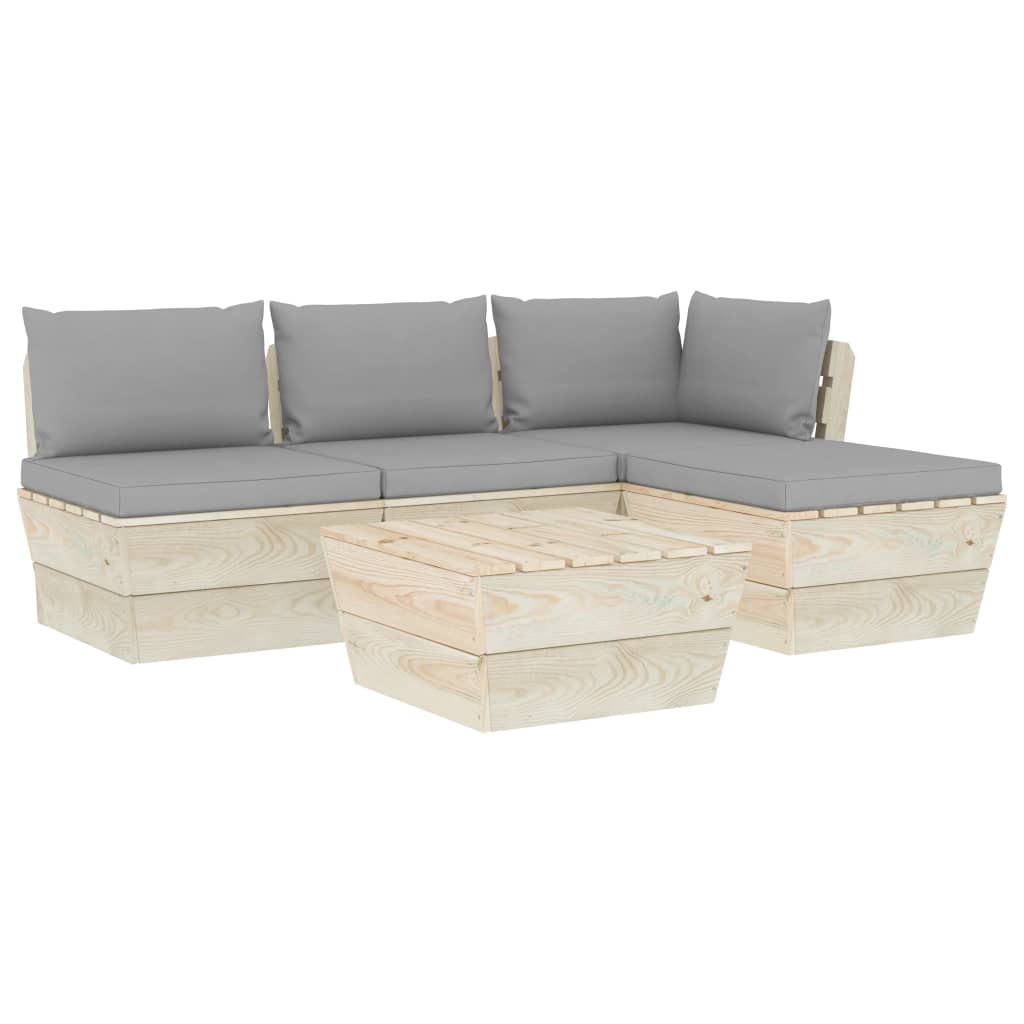 Set Divani da Giardino su Pallet 5 pz con Cuscini Legno Abete 3063457