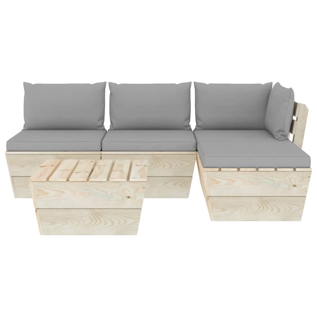 Set Divani da Giardino su Pallet 5 pz con Cuscini Legno Abete 3063457