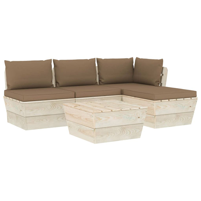 Set Divani da Giardino su Pallet 5 pz con Cuscini Legno Abete 3063464