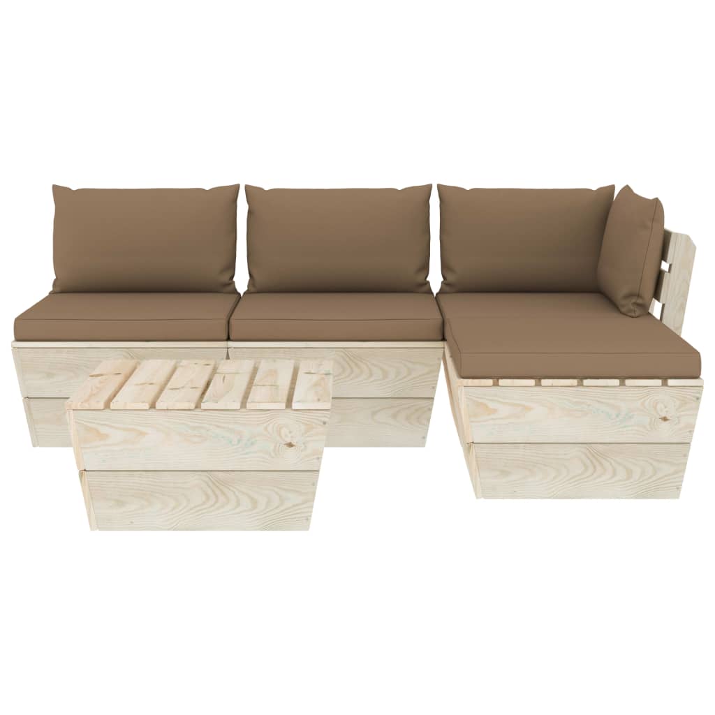 Set Divani da Giardino su Pallet 5 pz con Cuscini Legno Abete 3063464
