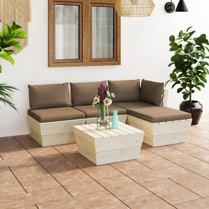 Set Divani da Giardino su Pallet 5 pz con Cuscini Legno Abete 3063464
