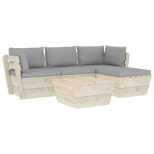 Set Divani da Giardino su Pallet 5 pz con Cuscini Legno Abete 3063469